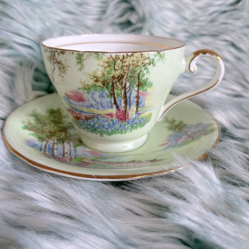 Vintage Ainsley, Pale Green, Bone China Tea Cup and Saucer